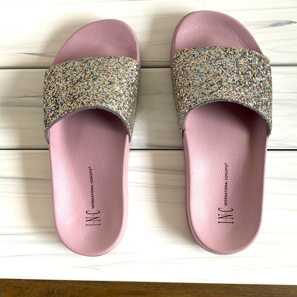 Pink Glitter Slides, size small (5/6). INC. Very good used condition.
